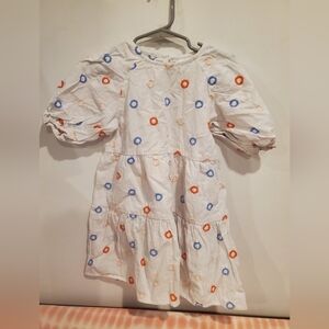 Seed Heritage 5 Years White Tiered Dress with Blue & Orange Embroidery